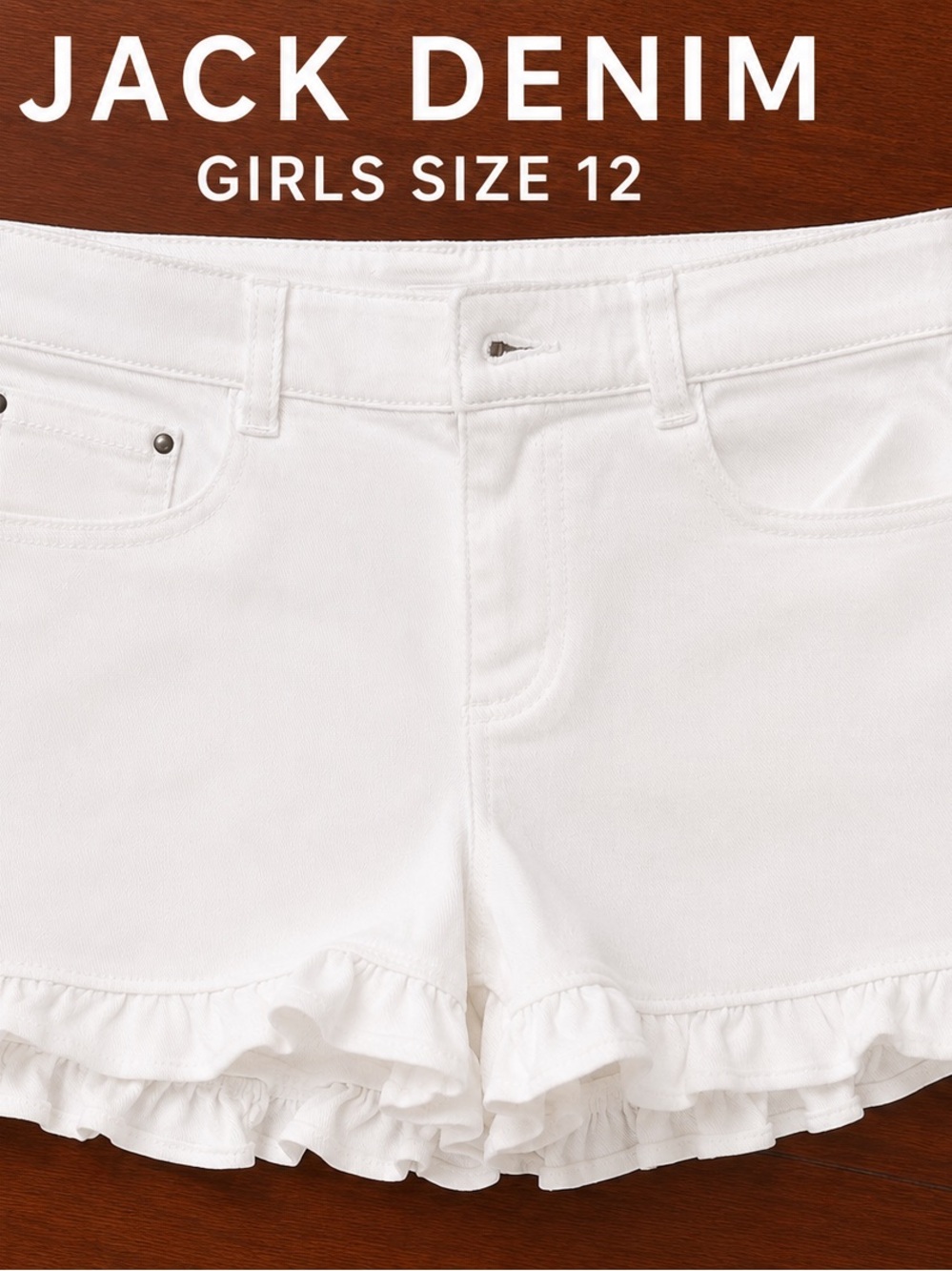 Jack Denim White Ruffle Hem Denim Shorts Girls Size 12